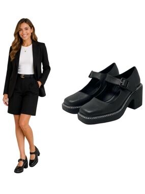 Intentionally Blank Categorial Mary Janes Size 6 Black New In Box Square Toe